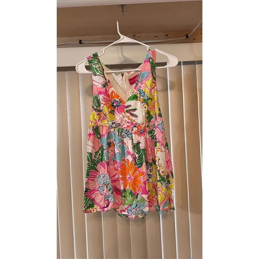 LILLY PULITZER FLORAL SLEEVELESS BLOUSE HALF ZIP BACK SZ S/P